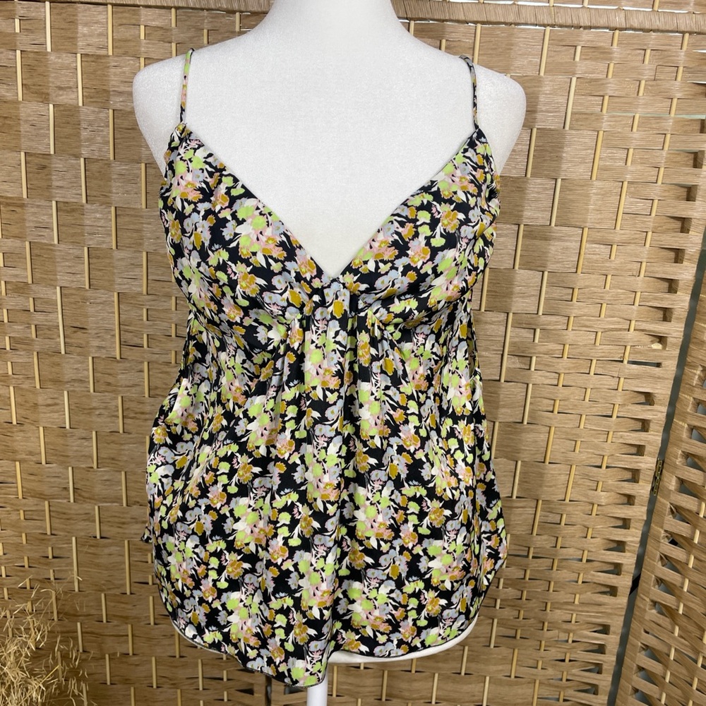 Free People Black Floral Spaghetti-Strap Women's Top Size Large